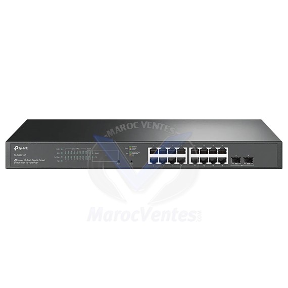 Tplink JetStream™ 16-Port Gigabit Smart Switch with 2 Gigabit SFP SlotsPORT: 16× Gigabit RJ45 Ports, 2× Gigabit SFP SlotsSPEC: 1U 19-inch Rack-mountable Steel CaseFEATURE: Integration with Omada SDN Controller, Static Routing, 802.1Q VLAN, STP/RSTP/ TL-SG